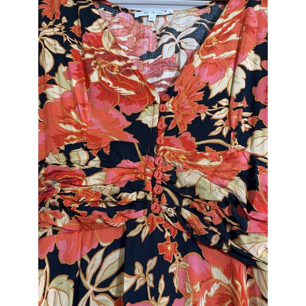 Abel the Label Vivid Dream Dress Womens XS Red Black Floral Ruffle Sleeve Maxi - Picture 7 of 10